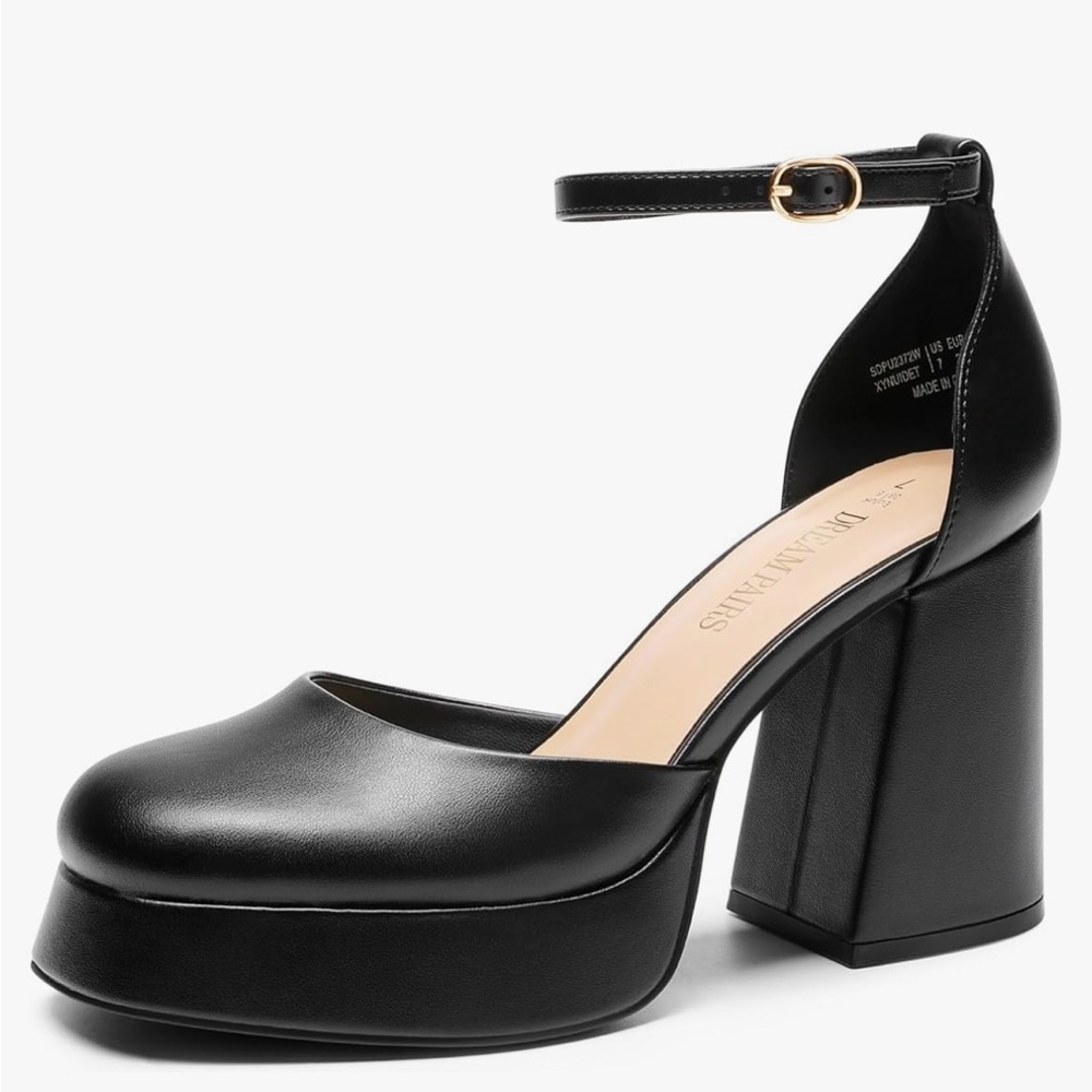 Black Platform Ankle Strap Heels